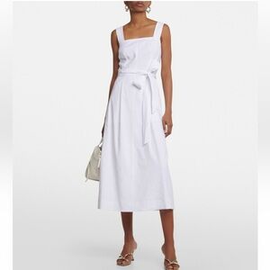 Vince Linen-Blend Belted Square-Neck Midi Dress